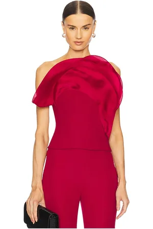 Gaurav Gupta Top con volantes wave en color rojo talla 0 en - Red. Talla 0 (también en 2, 4, 8).