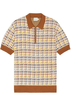 Bound Finn 1/4 zip dogtooth knit polo en color talla L en - Brown. Talla L (también en M, S, XL/1X).