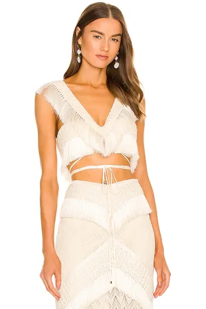 PATBO Fringe trim cropped top en color ivory talla 0 en - Ivory. Talla 0 (también en 10, 2, 8).