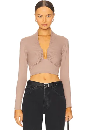 Susana Monaco Top de manga larga con alambre cuadrado en color marrón talla M en - Brown. Talla M (también en S, XS).