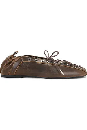 Ganni Bailarina con cordones y textura arrugada eyelets en color talla 38 en - Olive. Talla 38 (también en 39, 40).