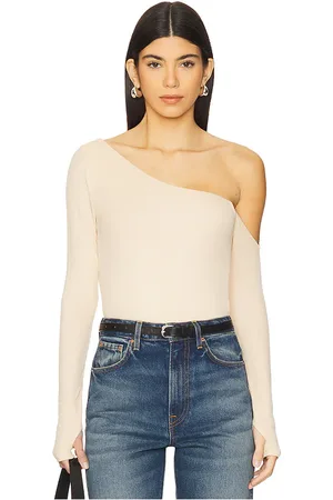 Michael Lauren Magdaleno long sleeve asymmetrical fitted cold shoulder top en color nude,neutral talla L en - Nude,Neutral.