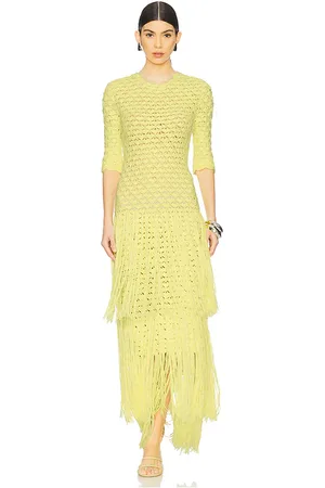 Alejandra Alonso Rojas Vestido de punto abierto con flecos en color talla L en - Yellow. Talla L (también en