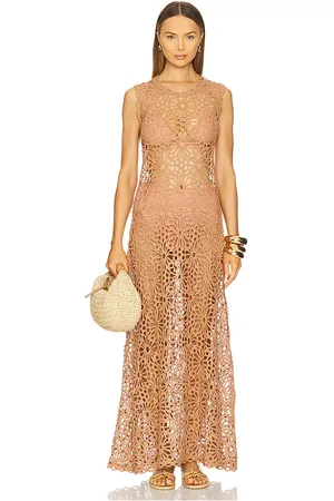 Norma Kamali Vestido largo sin mangas con vuelo en color bronce talla L en - Tan. Talla L (también en M, S, XS).