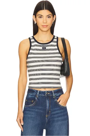 Ganni Top sin mangas de canalé a rayas. en color azul marino talla M en - Navy. Talla M (también en S, XL).