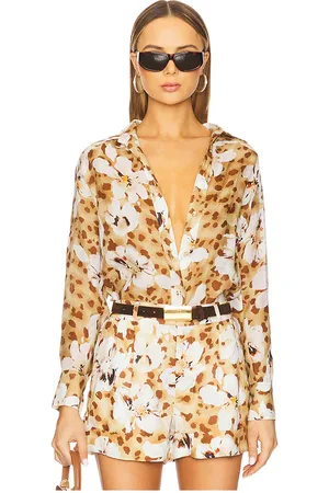 Karina Grimaldi Top manga larga helen en color tan,brown talla L en - Tan,Brown. Talla L (también en M, S, XS).