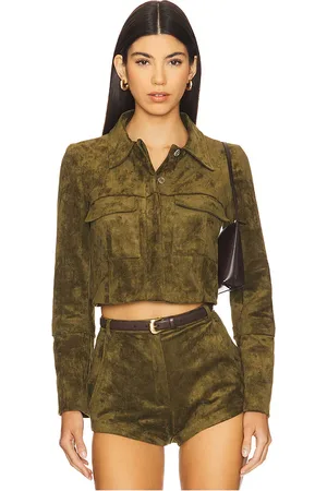 Amanda Uprichard Chaqueta ante lucas en color talla L en - Olive. Talla L (también en M, S, XL, XS).