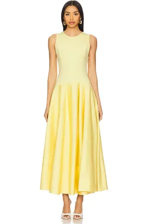 ALICE+OLIVIA Vestido midi adley en color amarillo limon talla 2 en - Lemon. Talla 2 (también en 4).