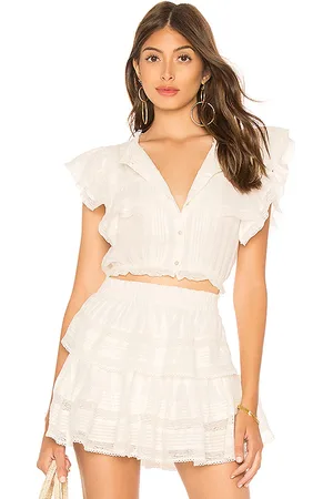 LOVESHACKFANCY Nora top en color blanco talla L en - White. Talla L (también en M, S, XS).