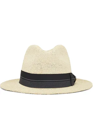 Brixton Roma straw fedora hat en color bronce talla L en - Tan. Talla L (también en M, S).