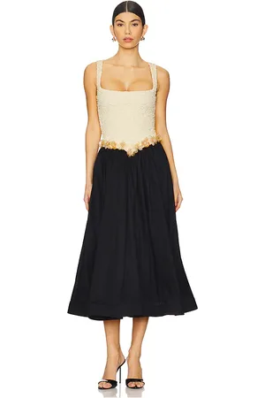 PATBO Vestido midi papillon en color black,beige talla M en - Black,Beige. Talla M (también en S, XS).
