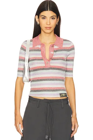 Ganni Top tipo polo con canalé y brillo claro. en color rojo talla M en - Red. Talla M (también en S, XS).