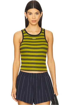 Ganni Top sin mangas de canalé a rayas. en color verde talla M en - Green. Talla M (también en S, XS).
