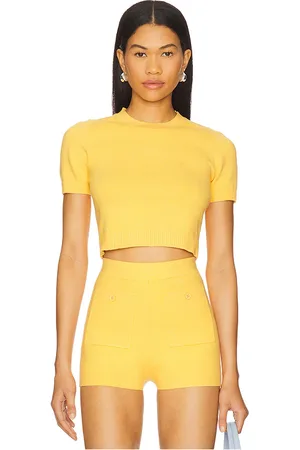 JoosTricot Top recortado manga corta en color naranja talla L en - Orange. Talla L (también en M, S, XS).