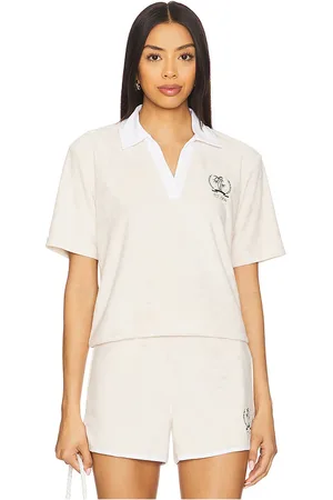 Barefoot Dreams Cozyterry polo en color crema talla L en - Cream. Talla L (también en M, S, XL, XS).