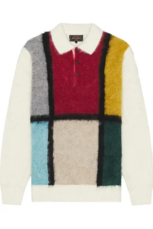 Beams Knit polo collar line en color talla L en - White. Talla L (también en M, XL/1X).