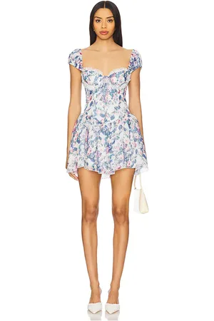 For Love & Lemons Minivestido flores audrey en color talla L en - Blue. Talla L (también en M, S, XS).