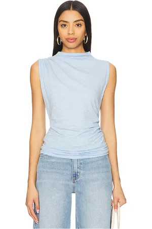 Goldie Estelle Top drapeado sin mangas en color bebe azul talla M en - Baby Blue. Talla M (también en S, XS).