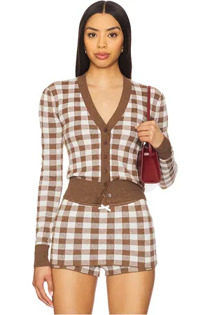 For Love & Lemons Cárdigan de punto de cuadros vichy en color talla L en - Brown. Talla L (también en M, S, XL, XS).