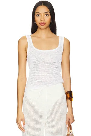 ONIA Top sin mangas con cuello cuadrado linen knit en color talla L en - White. Talla L (también en S, XL, XS).