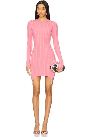 FLEUR DU MAL Vestido de liga de manga larga con canalé en color rosado talla M en - Pink. Talla M (también en S, XS).