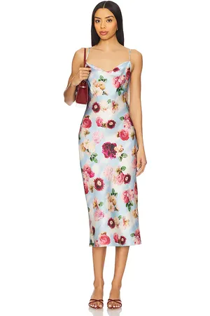 FLEUR DU MAL Vestido lencero midi con cuello vuelto en color azul talla M en - Blue. Talla M (también en S, XS).