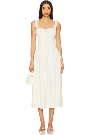 For Love & Lemons Vestido midi baby daisy en color talla L en - White. Talla L (también en M, S, XS).