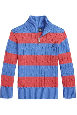 Ralph Lauren Suéter de punto de cable con media cremallera y rayas. en color rojo talla 3 en - Red. Talla 3 (tam