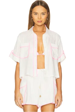 Kulani Kinis Camisa linen cropped en color talla L en - White. Talla L (también en M, S).