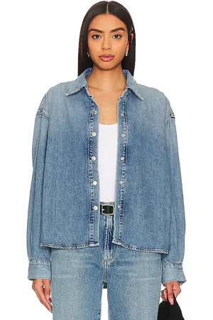 AGOLDE Camisa alta baja aiden en color denim-medium talla L en - Denim-Medium. Talla L (también en M).