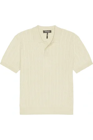 WAO Cable knit short sleeve polo en color crema talla L en - Cream. Talla L (también en M, S, XL/1X).