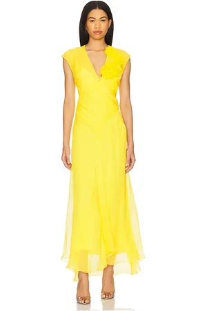Alejandra Alonso Rojas Vestido largo con detalles florales en color amarillo talla 2 en - Yellow. Talla 2 (también en