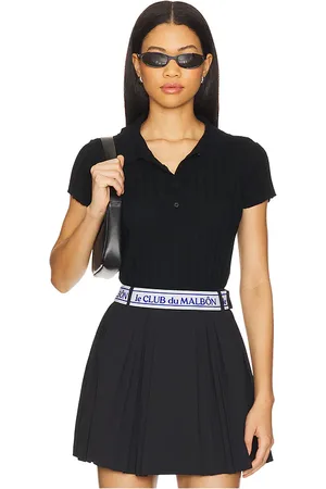 Malbon Golf Elea rib knit polo top en color talla M en - Black. Talla M (también en S, XS).