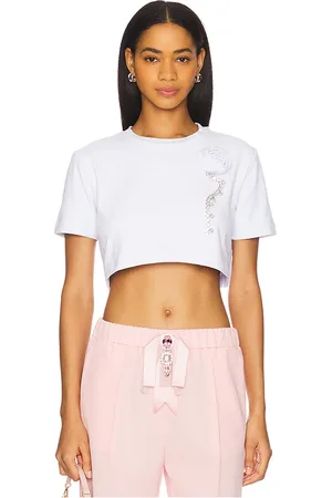 AREA Camiseta recortada crystal rosette en color talla L en - White. Talla L (también en M, S, XS).
