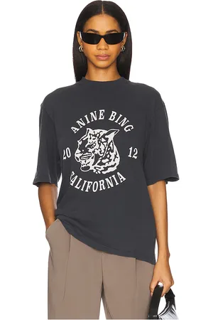 ANINE BING Camiseta colegial de leopardo. avi en color charcoal talla M en - Charcoal. Talla M (también en L, S, XS).