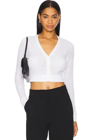 ENZA COSTA Cárdigan corto con cuello en v en color talla L en - White. Talla L (también en M, S, XL, XS).