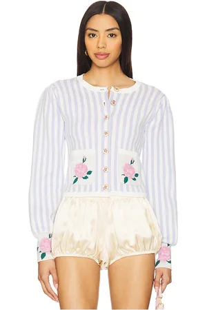 For Love & Lemons Cárdigan de punto jacquard edie en color bebe talla M en - Baby Blue. Talla M (también en S, XS).