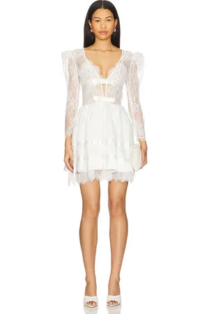 For Love & Lemons Minivestido de encaje annabelle en color blanco talla L en - White. Talla L (también en M, S, XL, XS).