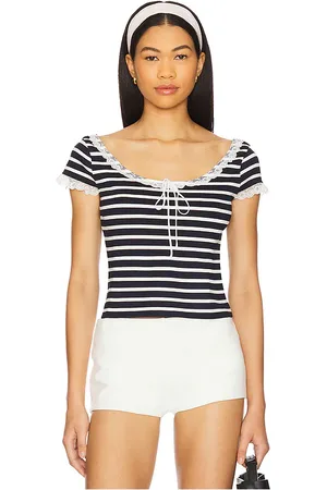 For Love & Lemons Top a rayas suzette en color talla L en - Black. Talla L (también en M, S, XL, XS).