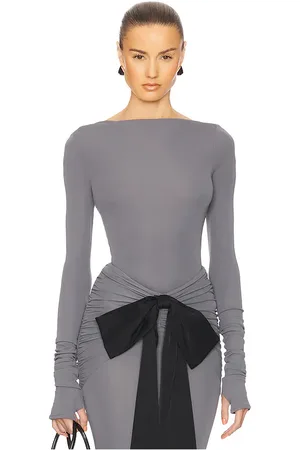 Helsa Matte jersey long sleeve top en color gris talla L en - Grey. Talla L (también en S).