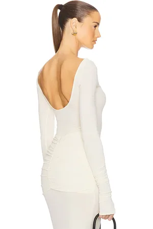 Helsa Matte jersey long sleeve top en color crema talla M en - Cream. Talla M (también en S, XS).