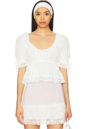 yuhan wang Blusa de manga corta con bordado floral en color talla M en - White. Talla M (también en S).