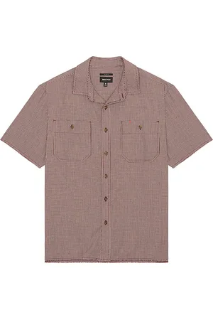 Brixton Micro plaid relaxed short sleeve shirt en color rojo ladrillo talla L en - Brick. Talla L (también en M, S, X