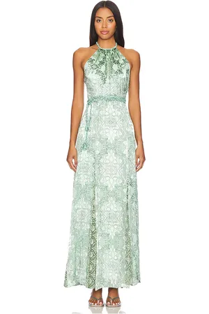 ALICE+OLIVIA Vestido maxi con cinturon danika halter en color azul cerceta talla 0 en - Teal. Talla 0 (también en 2
