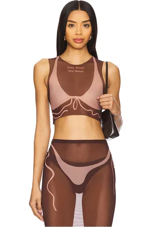 DI PETSA Top corto tan lines mesh en color marrón talla L en - Brown. Talla L (también en M, S, XL, XS).