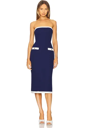 Amanda Uprichard Strapless martini midi en navy en color azul marino talla L en - Navy. Talla L (también