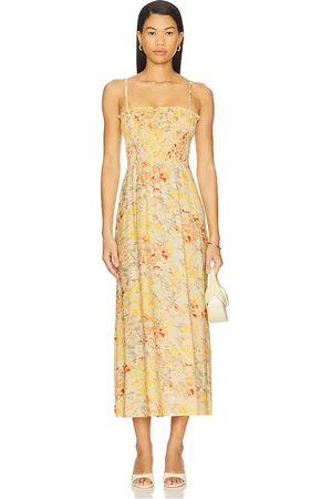FAITHFULL THE BRAND Vestido midi sorana en color amarillo talla L en - Yellow. Talla L (también en M, S, XL