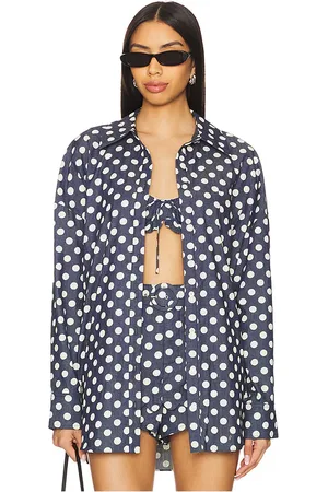 For Love & Lemons Blusa de mezclilla con botones y lunares dolly en color azul talla L en - Blue. Talla L (también en M, S, X