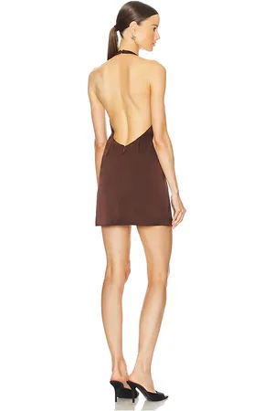 SER.O.YA Mini vestido de raso riviera en color chocolate talla L en - Chocolate. Talla L (también en M).
