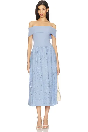 ASTR Vestido con hombros descubiertos y técnica mixta en color talla L en - Blue. Talla L (también en M, S, XS).